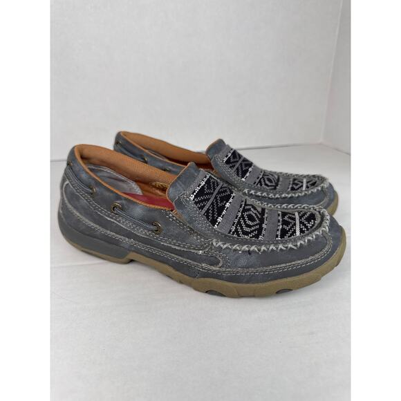 Twisted X Slip On Driving Moc Grey Aztec size 6.5 - Picture 1 of 8